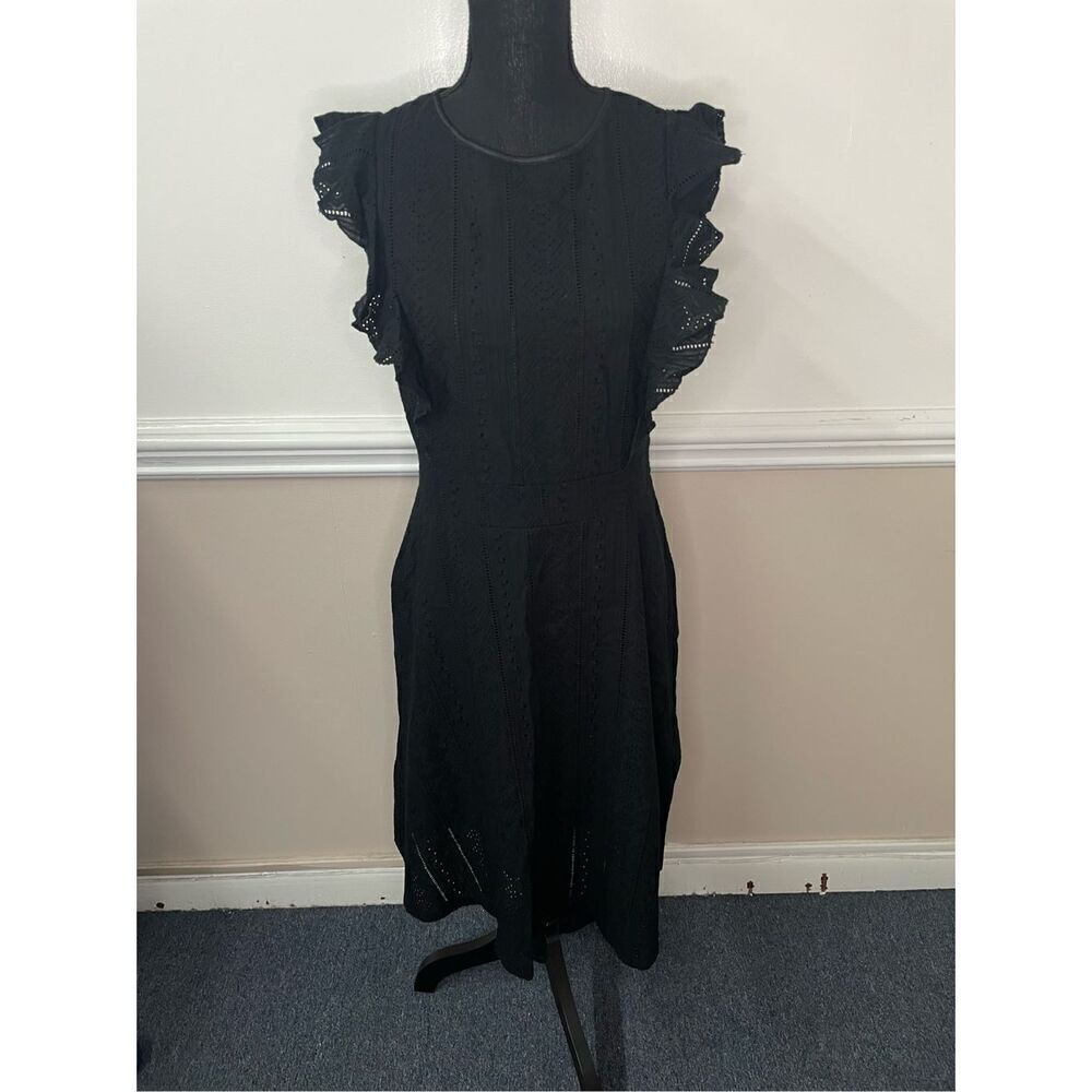 Ecowish Black Ruffle Sleeve A-Line Summer Dress Size Large